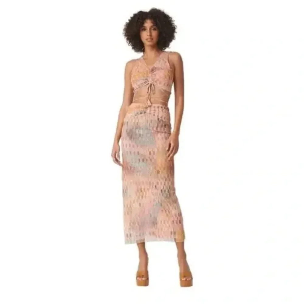 Misa Froma Crop Tank + Bruna Maxi Skirt Mesh Disco Matrix Coord Matching Set S